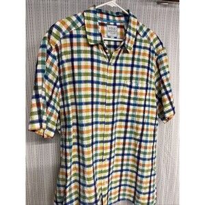 Steve Harvey Collection XL Plaid Linen Short Sleeve Preppy Summer Oversized